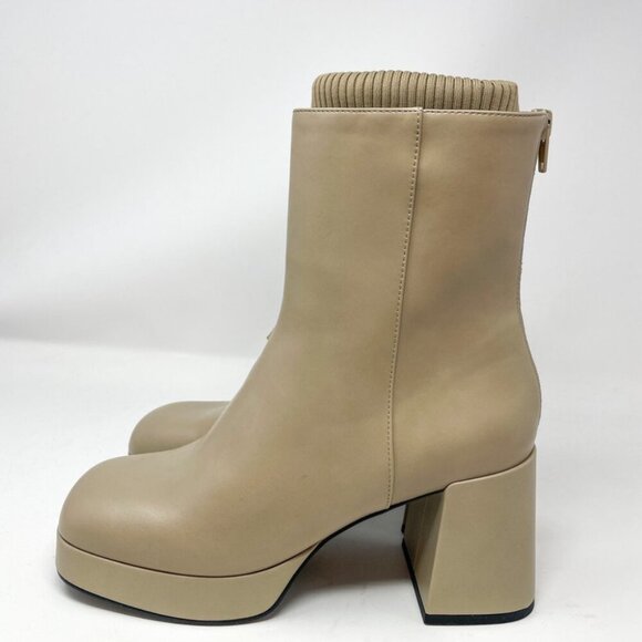 Charles & Keith Evie Knitted-Sock Ankle Boots Taupe Beige Size 8 - Picture 11 of 15